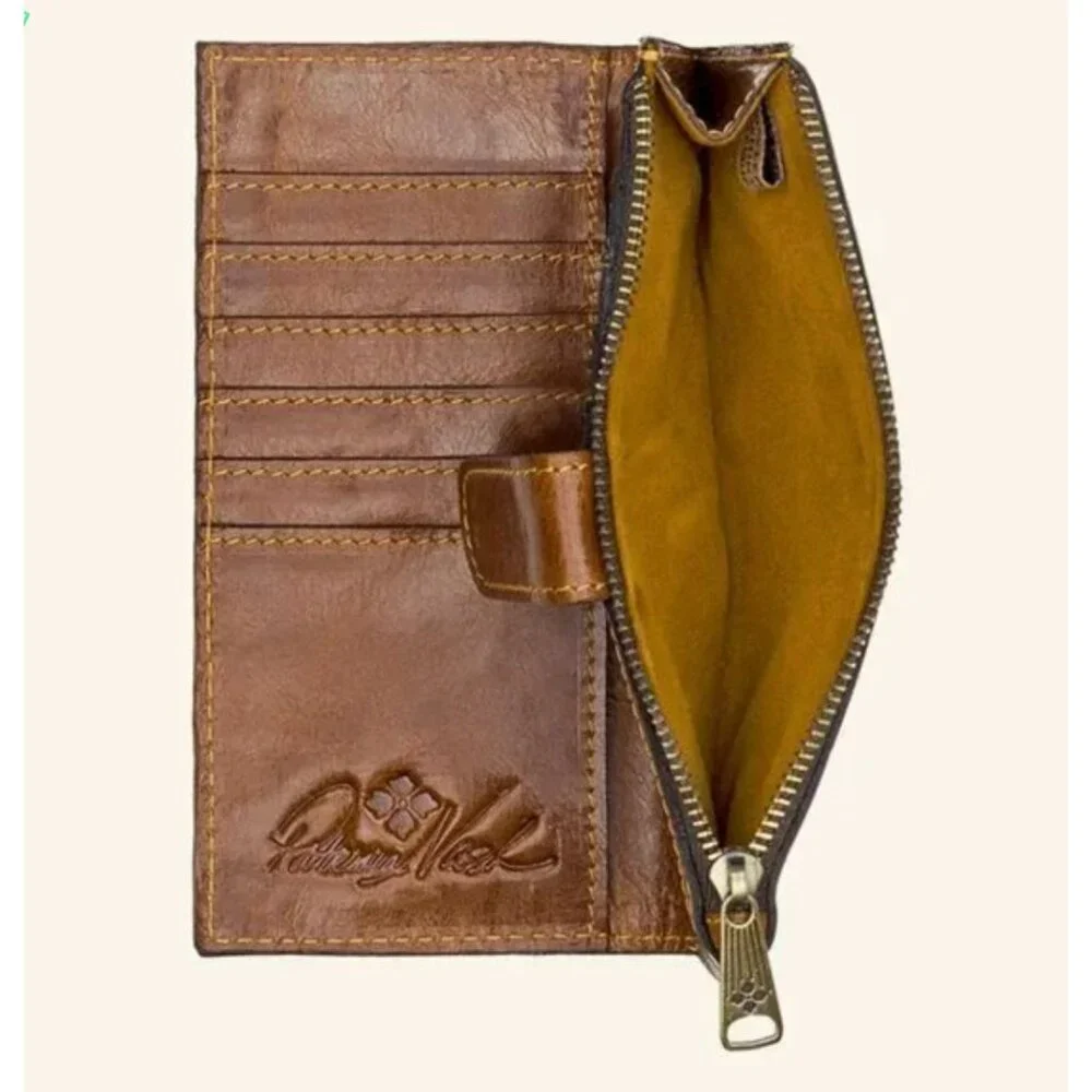 Patricia Nash NAZARI Leather Bifold Wallet Floral Sienna Sunset Brown